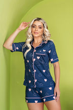 Americano Short Azul Escuro coração rosa Pandite