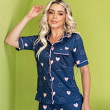 Americano Short Azul Escuro coração rosa Pandite