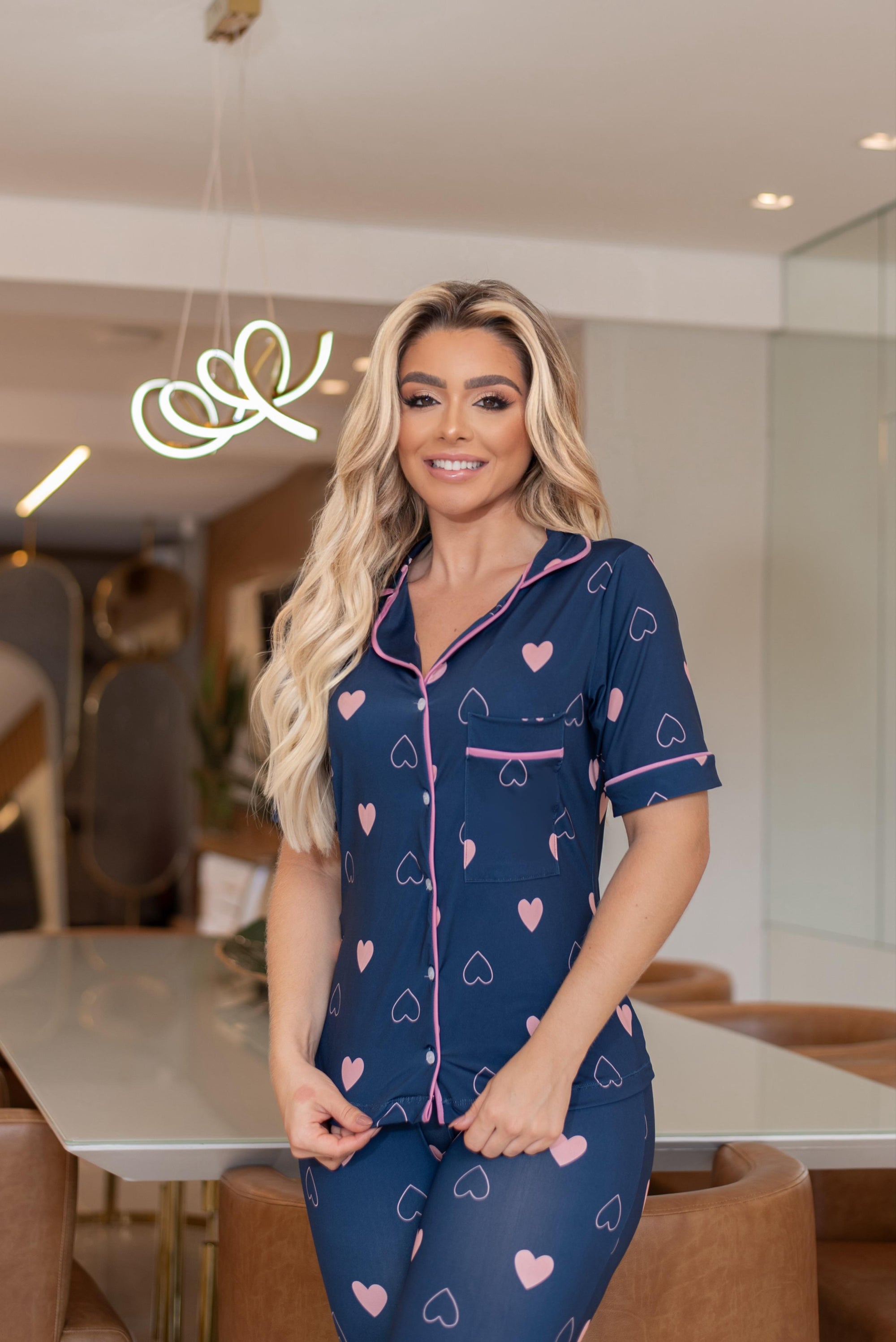 Americano calça com Manga curta Azul Escuro Pandite