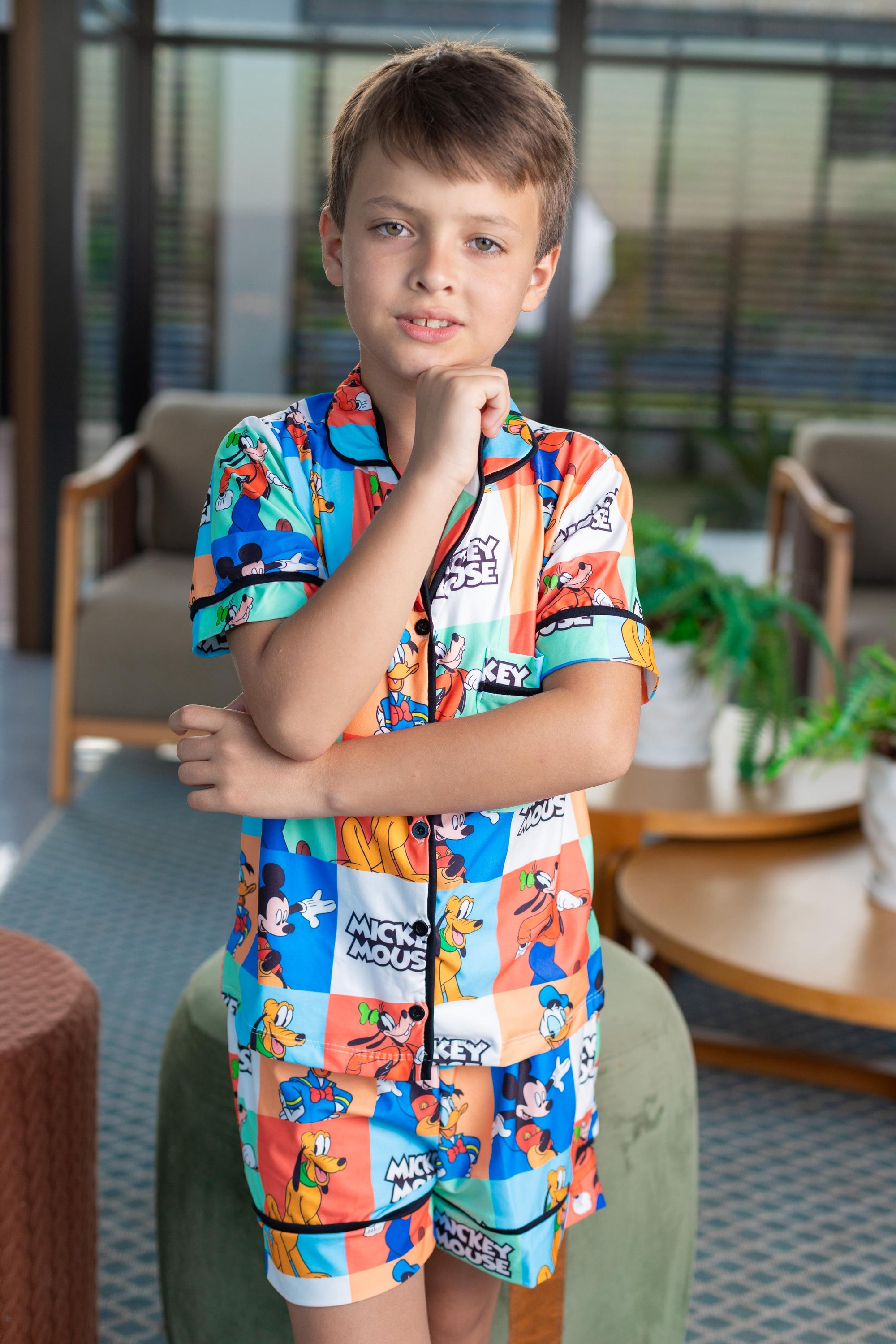 Americano Short Infantil Mickey e Pateta Pandite