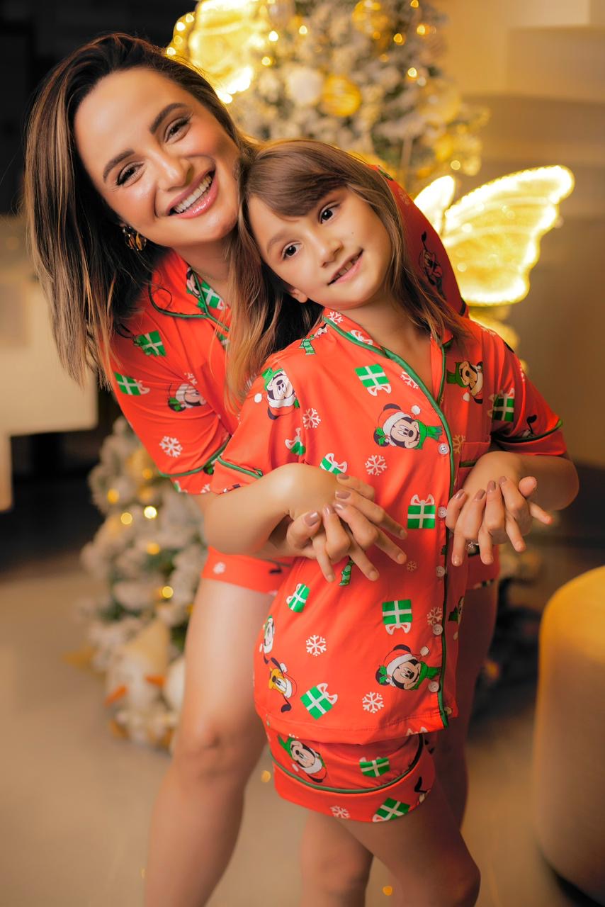 Conjunto Mãe e Filha Natal Mickey Vermelho Pandite