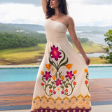 VESTIDO - Jardim central (creme com flores magenta)