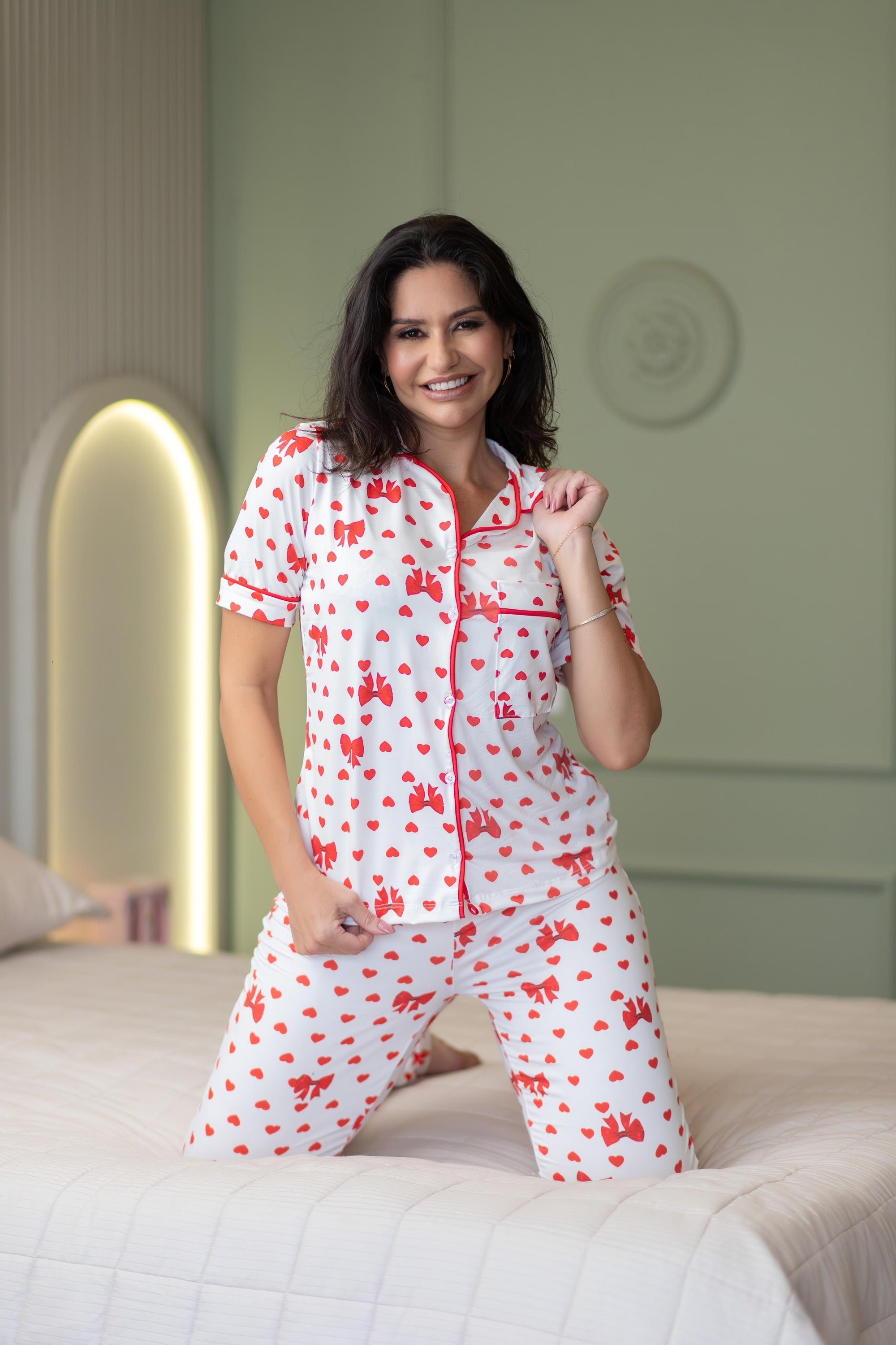 Americano calça com manga curta LAÇO VERMELHO - Pandite pijamas