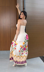VESTIDO - Jardim central (creme com flores magenta)