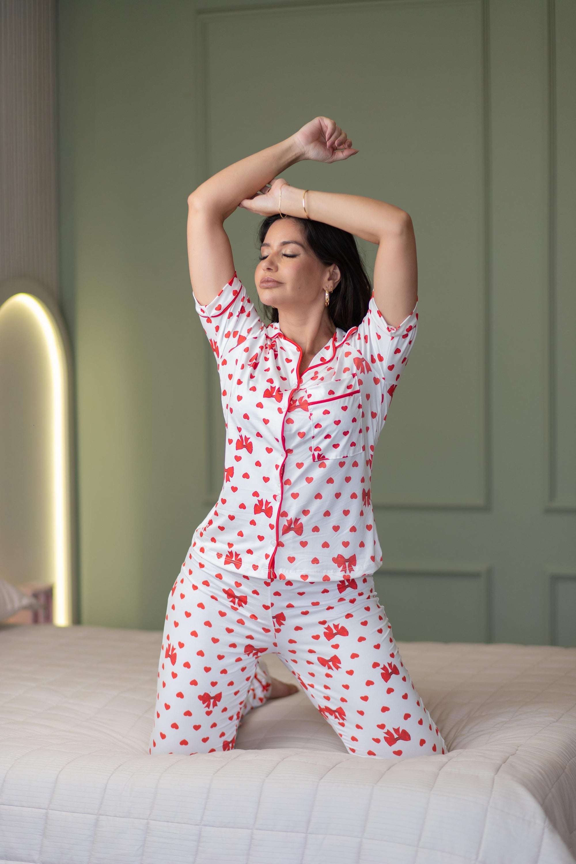 Americano calça com manga curta LAÇO VERMELHO - Pandite pijamas