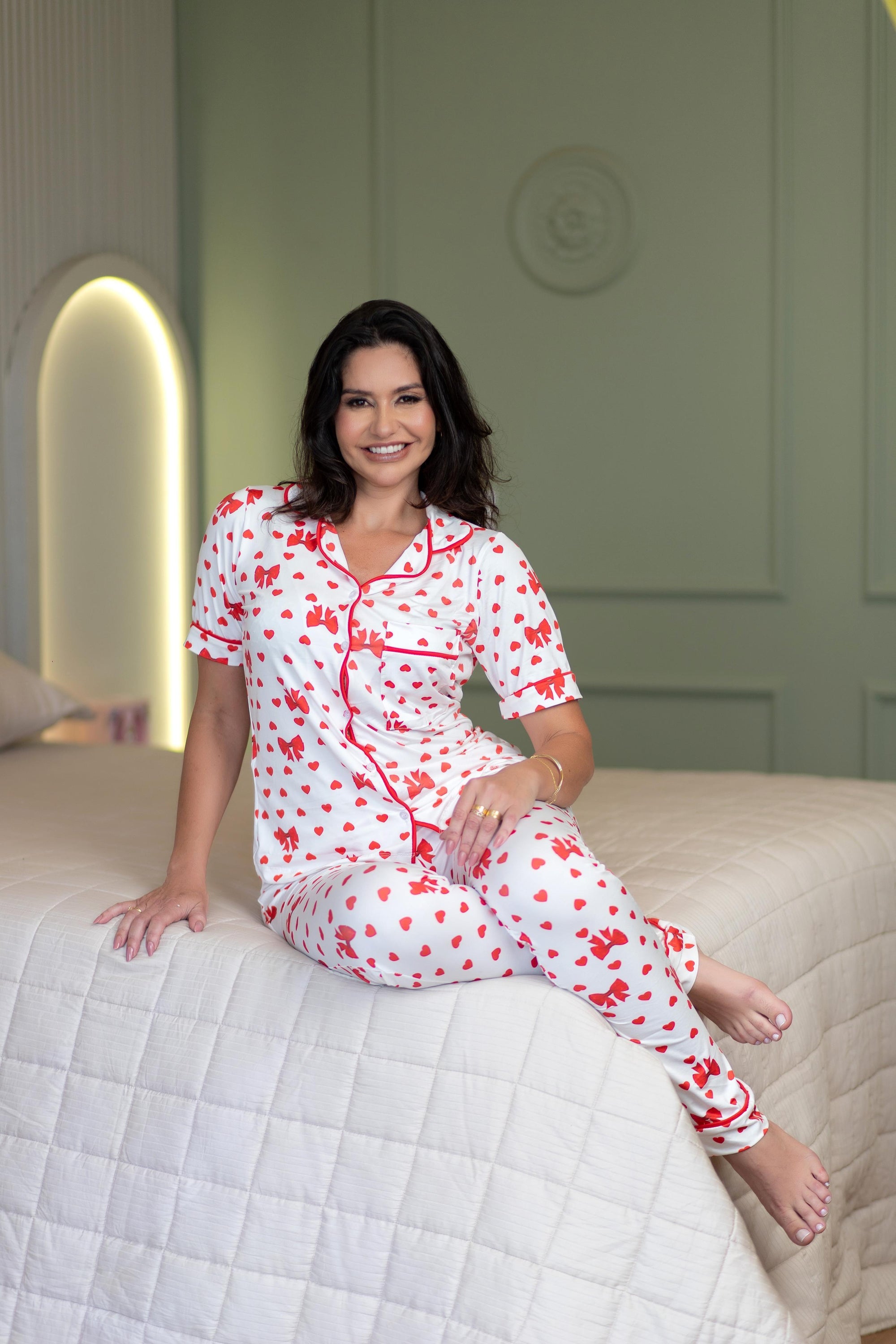 Americano calça com manga curta LAÇO VERMELHO - Pandite pijamas