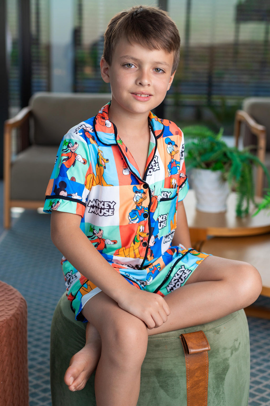 Americano Short Infantil Mickey e Pateta Pandite