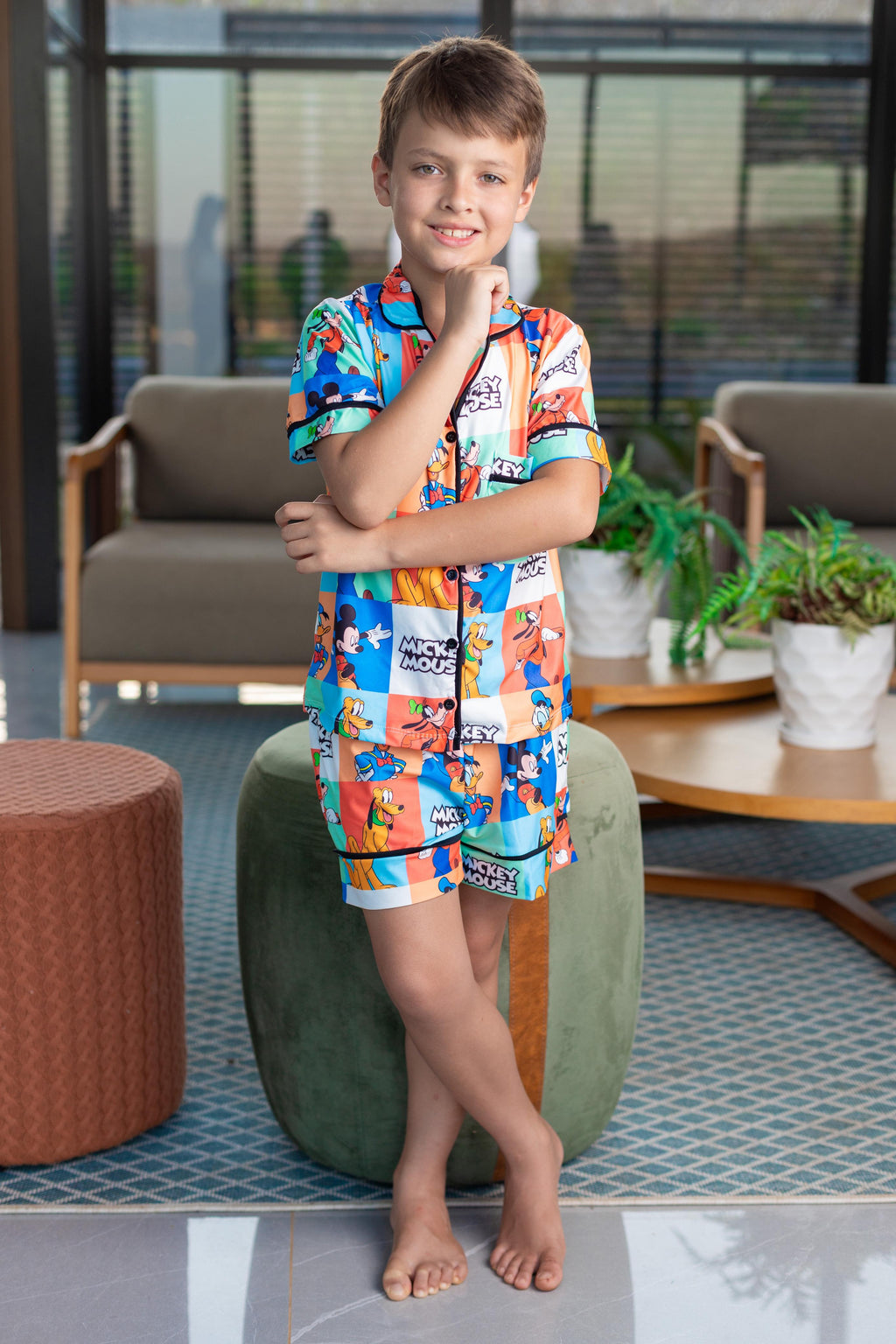 Americano Short Infantil Mickey e Pateta Pandite