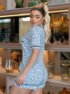 Americano Short Azul Claro coração rosa Pandite